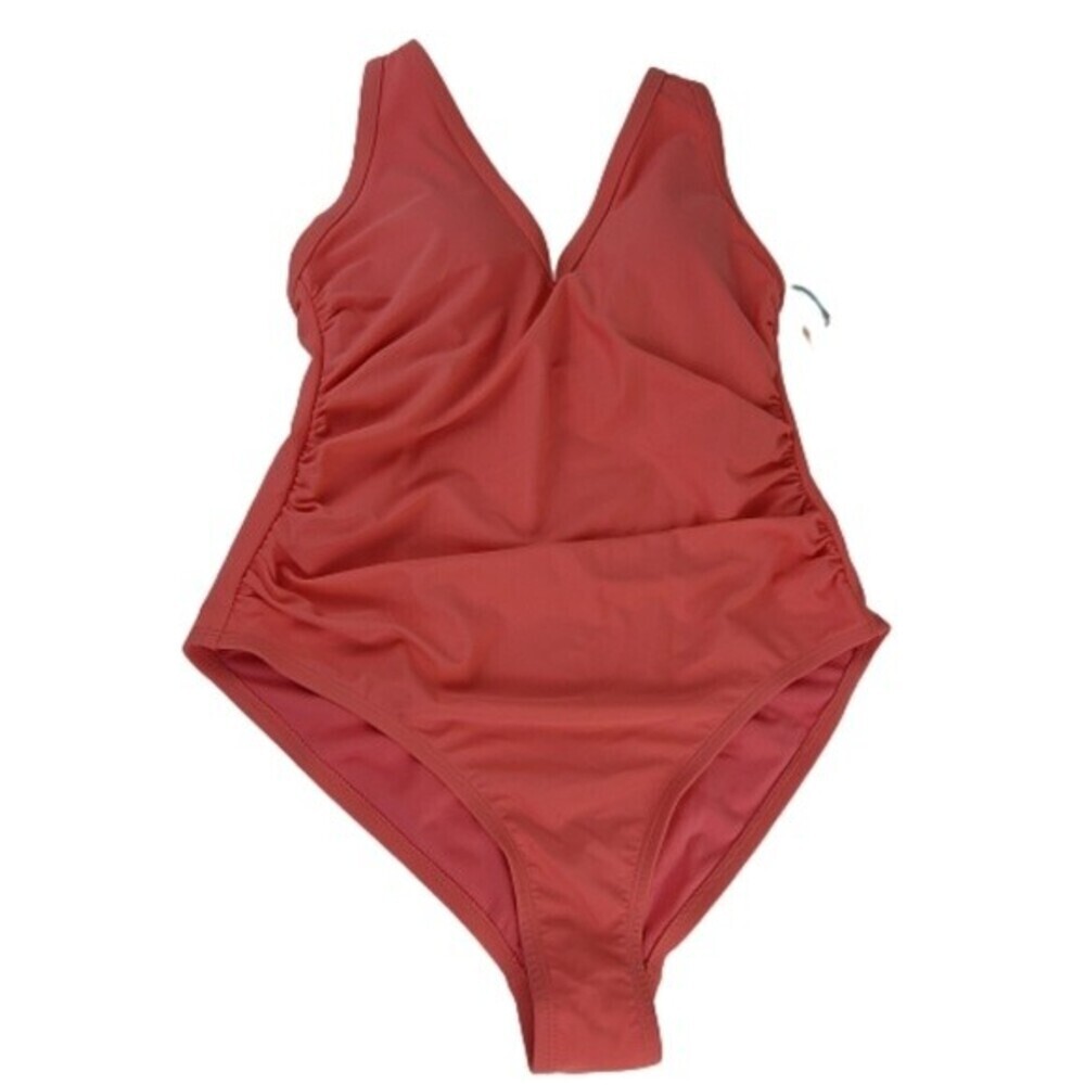 Kona Sol Womens NWT Peach One piece Swimsuit Size 14W Adjustable Straps